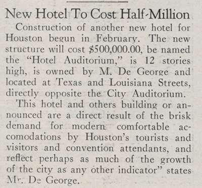 Auditorium Hotel - Houston TX